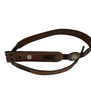 Larry Mahan Western Leather Ranger Belt Brown Cross Conchos Whipstitch 42